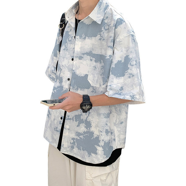 Cămașă bărbătească în două culori cu nasturi