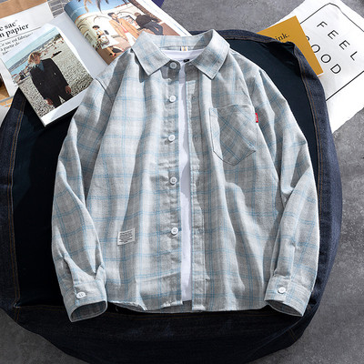 Cămașă bărbați în carouri cu mâneci lungi și inscripție