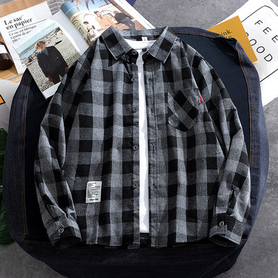 Cămașă bărbați în carouri cu mâneci lungi și inscripție