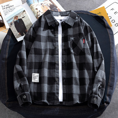 Cămașă bărbați în carouri cu mâneci lungi și inscripție