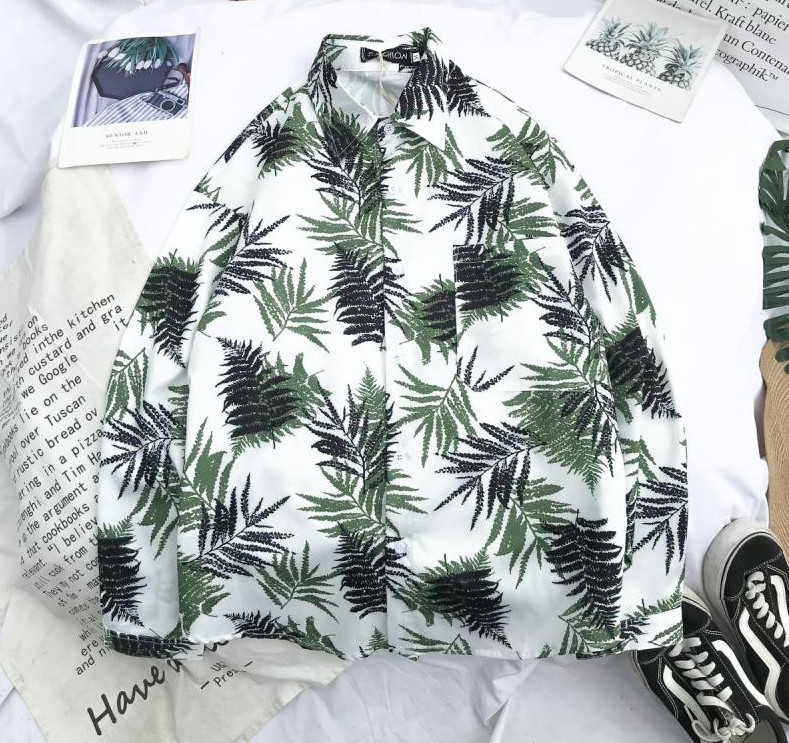 Cămașă pentru bărbați cu model floral și guler clasic