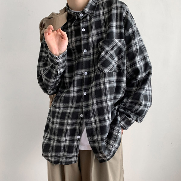 Cămașă casual în carouri cu nasturi și buzunar