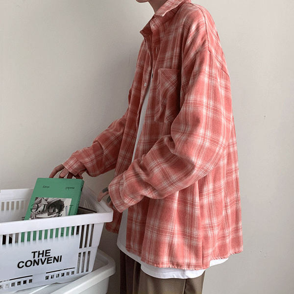 Cămașă casual în carouri cu nasturi și buzunar