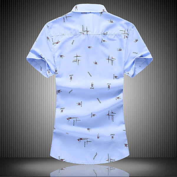 Cămașă modernă pentru bărbați cu guler clasic și mâneci scurte în alb și albastru