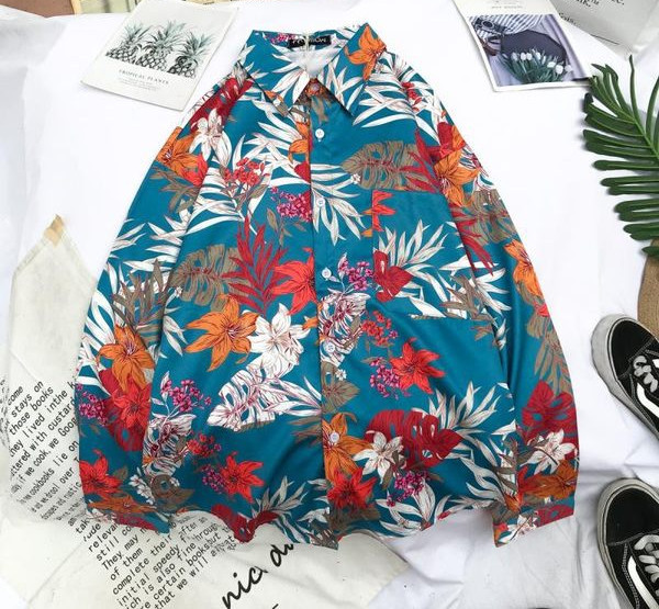 Cămașă bărbătească de primăvară cu model floral și guler clasic