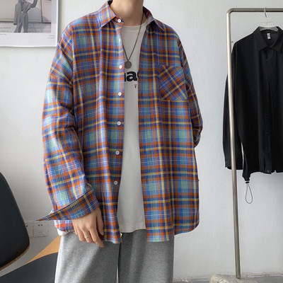 Cămașă în carouri pentru bărbați cu buzunar