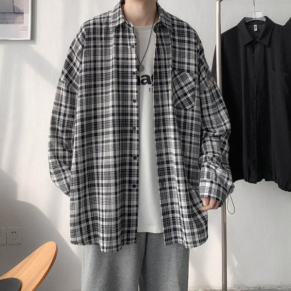 Cămașă în carouri pentru bărbați cu buzunar