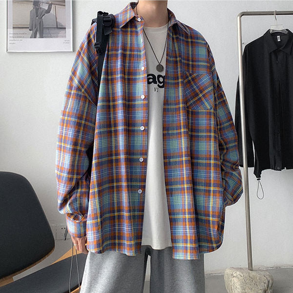 Cămașă în carouri pentru bărbați cu buzunar