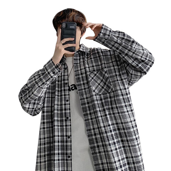 Cămașă în carouri pentru bărbați cu buzunar