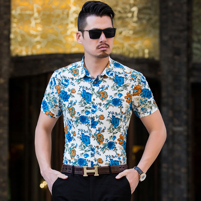 Model nou de cămașă bărbătească colorată cu guler clasic și mâneci scurte