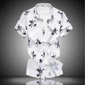 Jauna modeļa vīriešu krekls ar ziedu rakstu - īsām piedurknēm