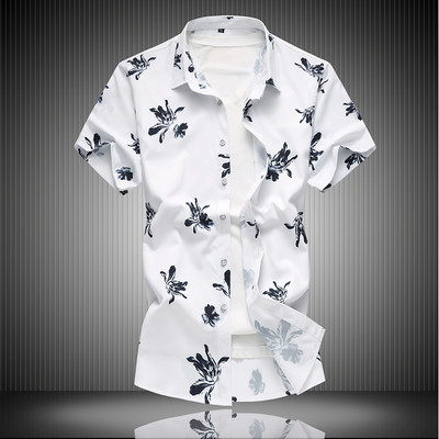 Jauna modeļa vīriešu krekls ar ziedu rakstu - īsām piedurknēm