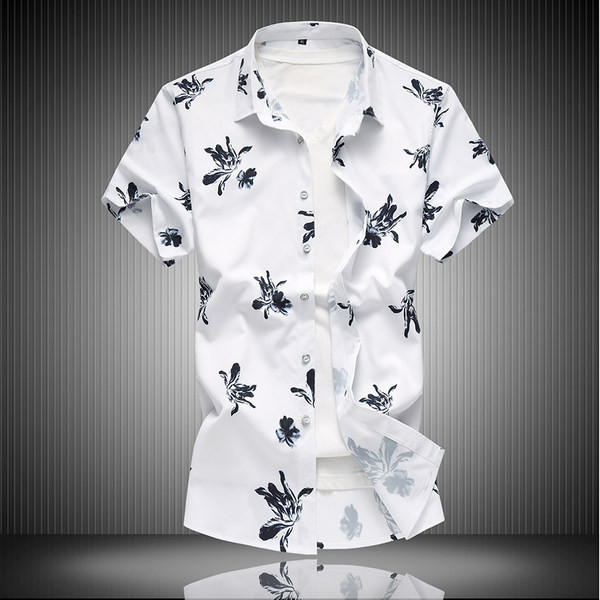 Jauna modeļa vīriešu krekls ar ziedu rakstu - īsām piedurknēm