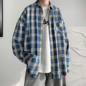 Cămașă în carouri de primăvară cu buzunar pentru bărbați