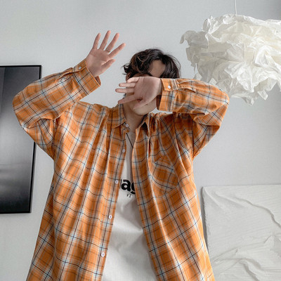 Cămașă în carouri de primăvară cu buzunar pentru bărbați