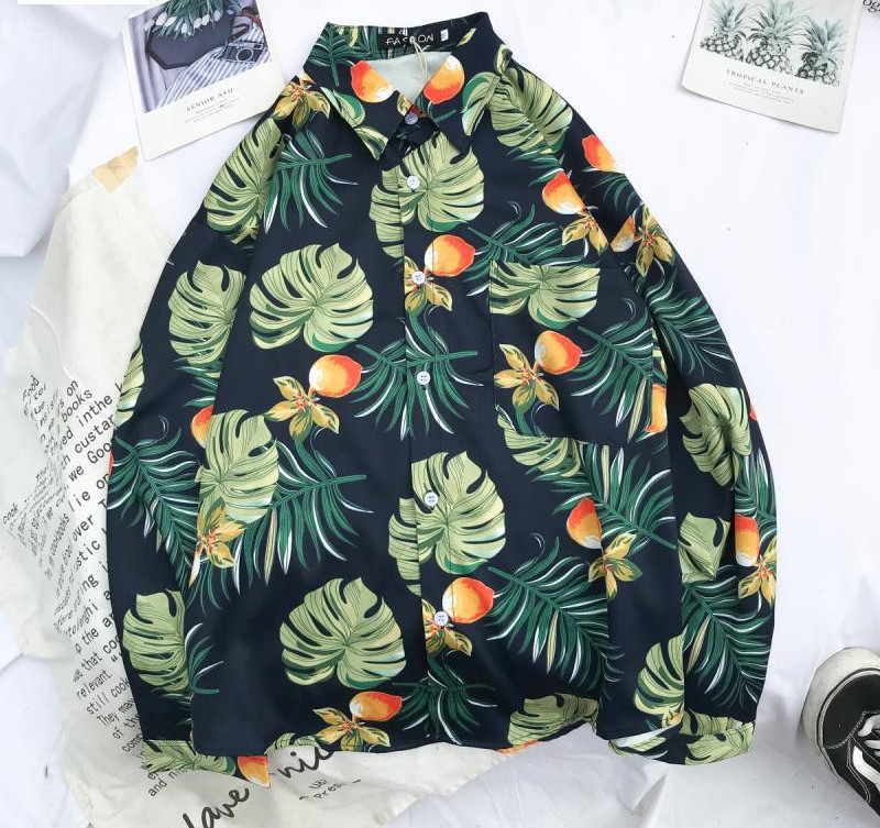 Cămașă pentru bărbați cu model floral și guler clasic cu nasturi