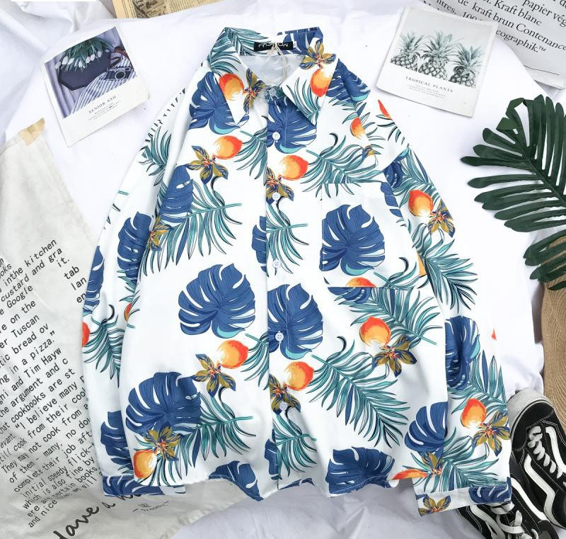 Cămașă pentru bărbați cu model floral și guler clasic cu nasturi