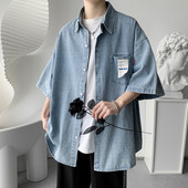 Vīriešu krekls ar kabatu un īsām piedurknēm zilā krāsā