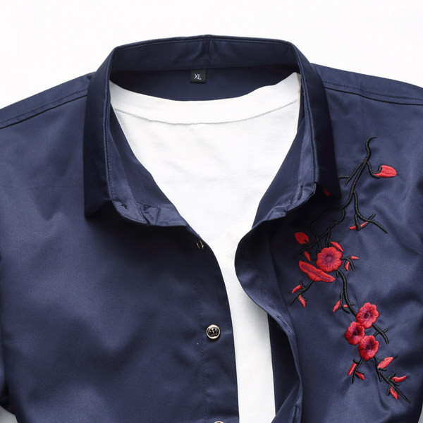 Cămașă bărbați brodată cu mâneci scurte și lungi două modele