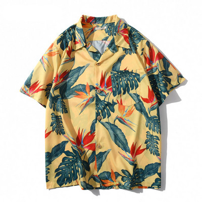 Cămașă colorată pentru bărbați, cu mâneci scurte și nasturi