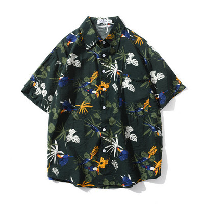 Cămașă colorată pentru bărbați, cu mâneci scurte și nasturi