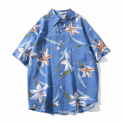 Cămașă colorată pentru bărbați, cu mâneci scurte și nasturi