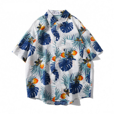 Cămașă colorată pentru bărbați, cu mâneci scurte și nasturi