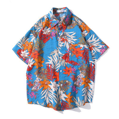 Cămașă colorată pentru bărbați, cu mâneci scurte și nasturi