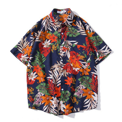 Cămașă colorată pentru bărbați, cu mâneci scurte și nasturi