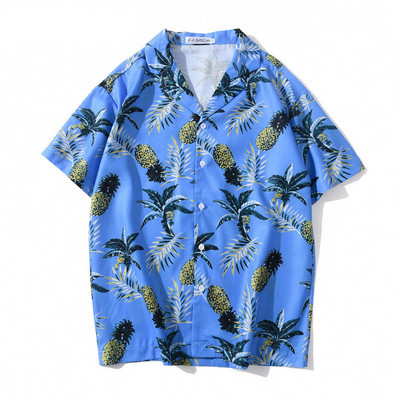 Cămașă colorată pentru bărbați, cu mâneci scurte și nasturi