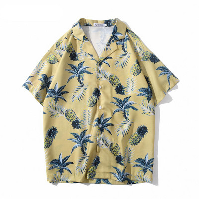Cămașă colorată pentru bărbați, cu mâneci scurte și nasturi
