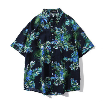 Cămașă colorată pentru bărbați, cu mâneci scurte și nasturi