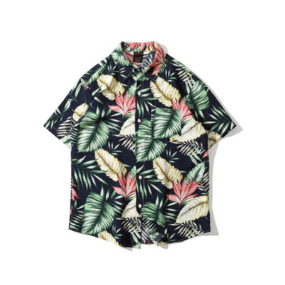 Cămașă colorată pentru bărbați, cu mâneci scurte și nasturi