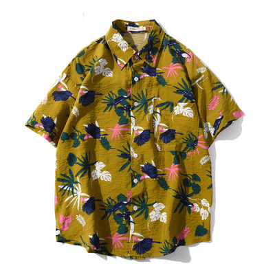 Cămașă colorată pentru bărbați, cu mâneci scurte și nasturi