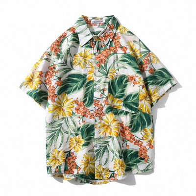 Cămașă colorată pentru bărbați, cu mâneci scurte și nasturi