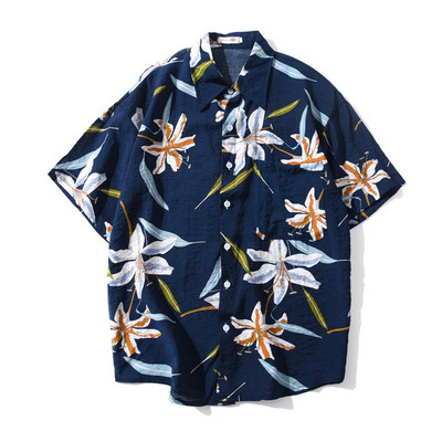 Cămașă colorată pentru bărbați, cu mâneci scurte și nasturi