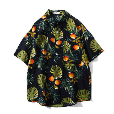 Cămașă colorată pentru bărbați, cu mâneci scurte și nasturi