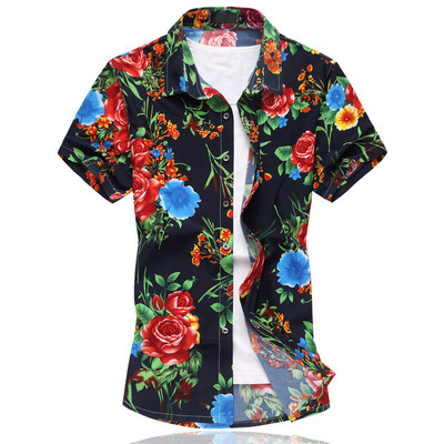 Cămașă pentru bărbați cu mâneci scurte și guler clasic cu nasturi