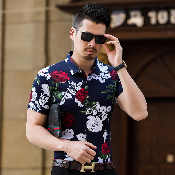 Cămașă modernă pentru bărbați cu motiv floral - două culori