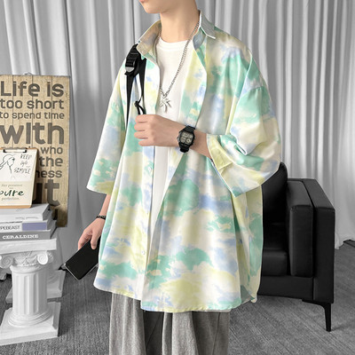 Cămașă modernă pentru bărbați - model larg cu mâneci scurte