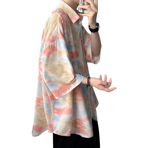 Cămașă modernă pentru bărbați - model larg cu mâneci scurte