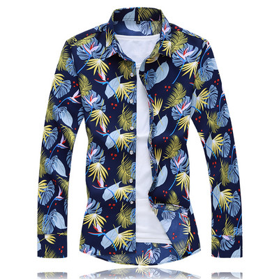 Cămașă casual bărbătească cu imprimeu și mâneci lungi
