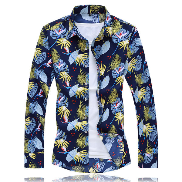 Cămașă casual bărbătească cu imprimeu și mâneci lungi