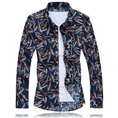 Cămașă modernă pentru bărbați cu nasturi și mâneci lungi-motiv floral