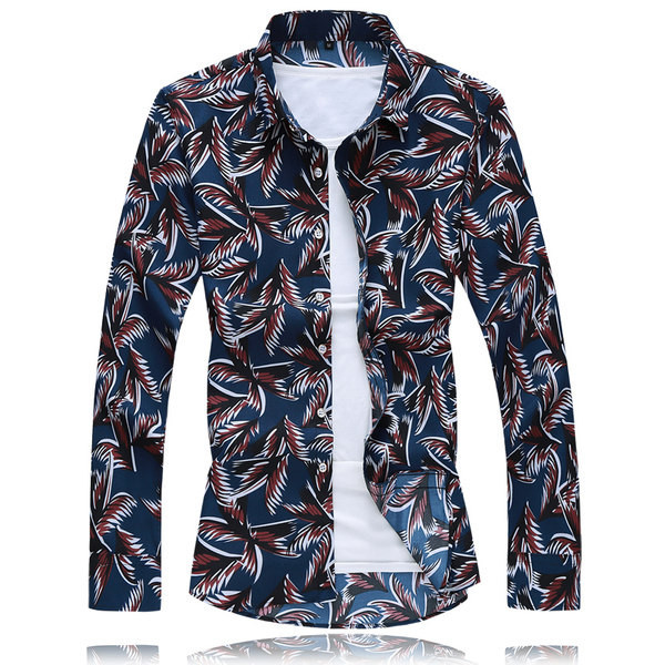 Cămașă modernă pentru bărbați cu nasturi și mâneci lungi-motiv floral