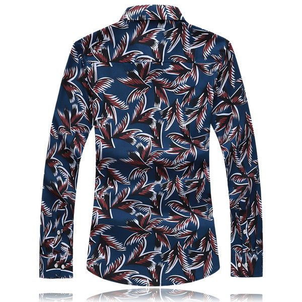 Cămașă modernă pentru bărbați cu nasturi și mâneci lungi-motiv floral