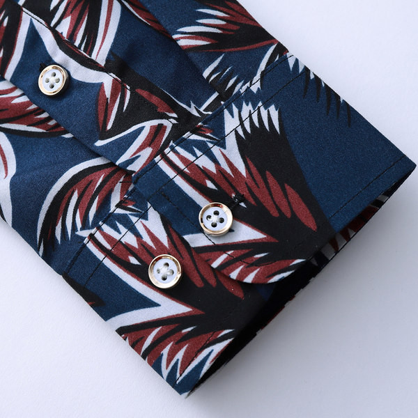 Cămașă modernă pentru bărbați cu nasturi și mâneci lungi-motiv floral