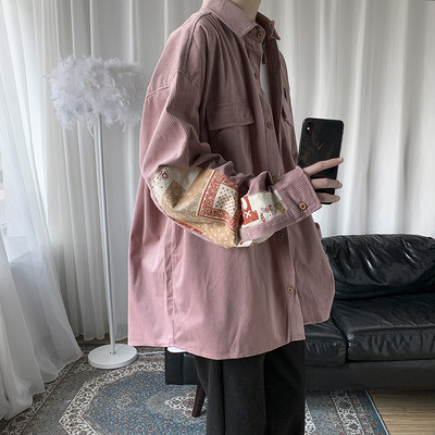 Cămașă lată pentru bărbați din catifea și model cu model