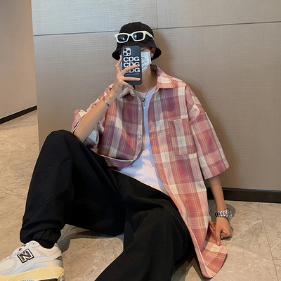 Cămașă casual bărbați în carouri cu nasturi și guler clasic