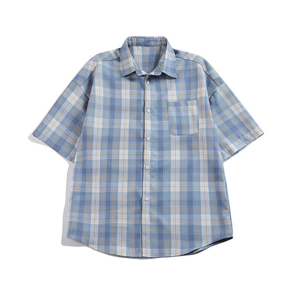 Cămașă casual bărbați în carouri cu nasturi și guler clasic